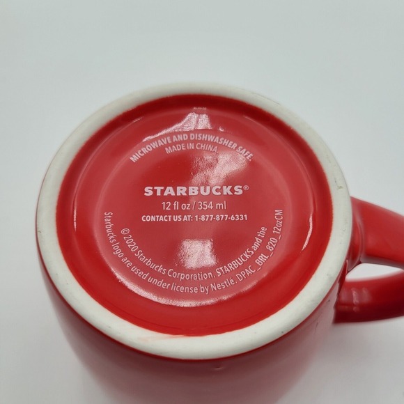(2) Starbucks 12oz Red Ceramic Coffee Mugs Mermaid Siren Logo 2020/2021 - Picture 3 of 16